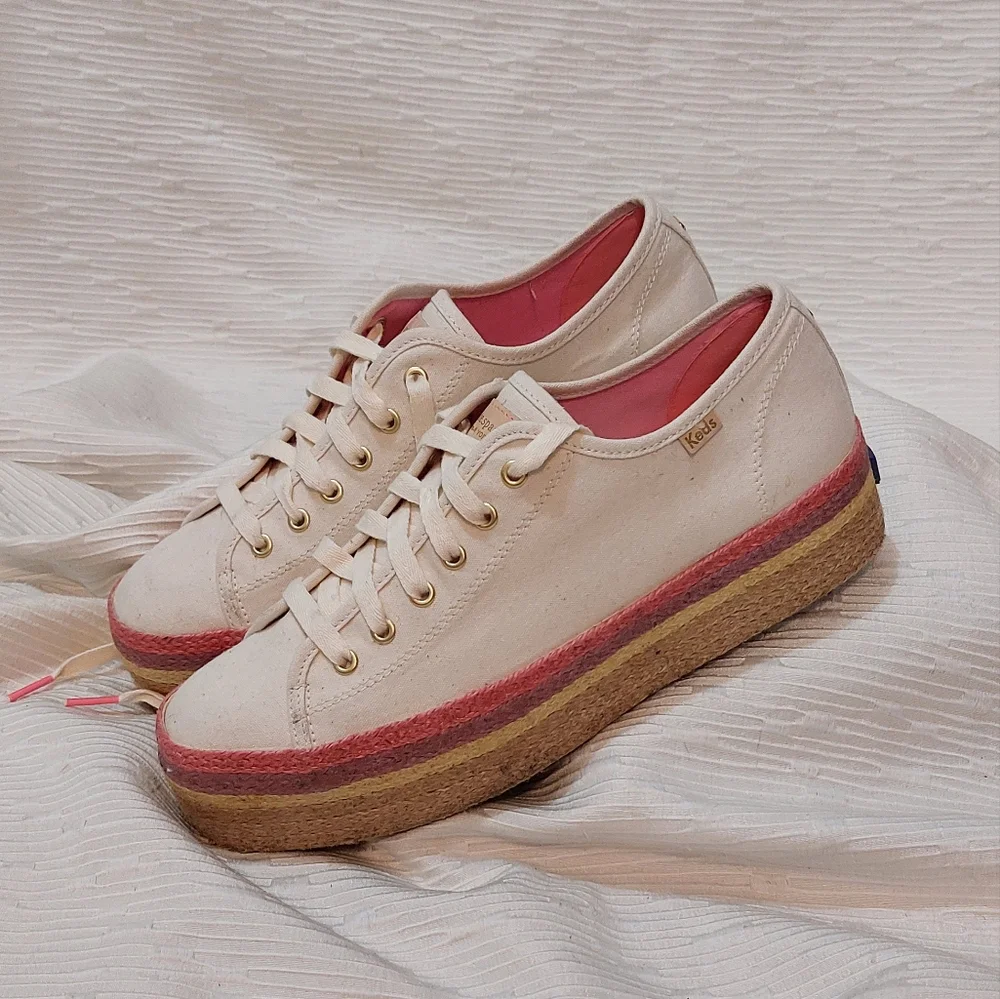 Keds × Kate Spade Cream and Pink  Espadrille Sneakers Size 10